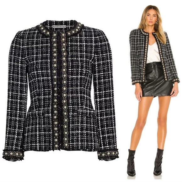 Alice + Olivia Jackets & Blazers - Alice + Olivia carmen' Pearl Embellished Check Plaid Blazer SIZE 12 NWT $795